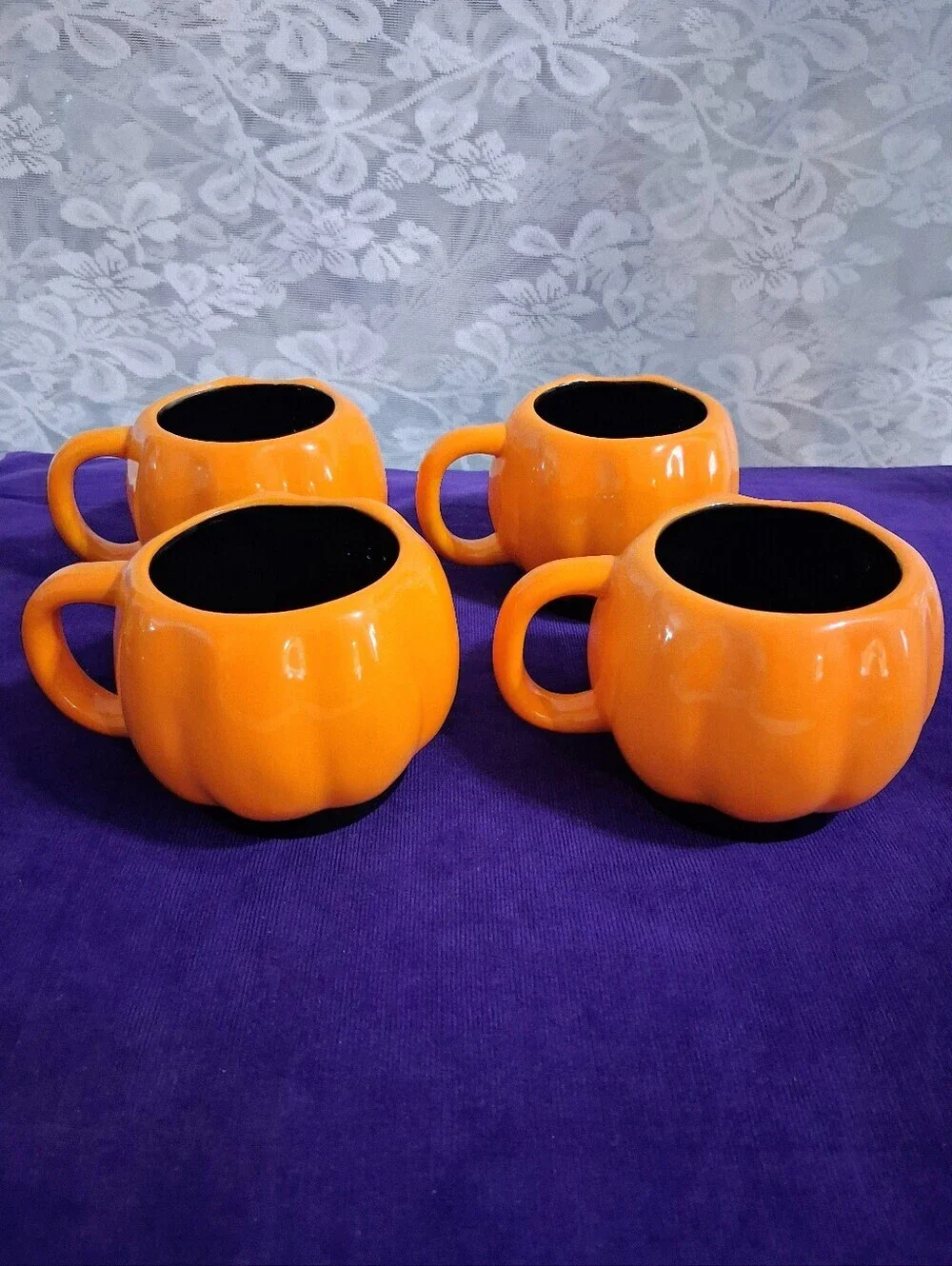 Retro Target Halloween 2008 Pumpkin Mug Set of 4 Jack O Lantern Rare